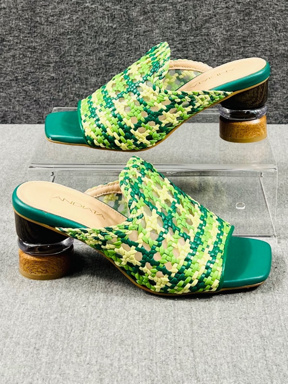 Andiata Woven Chunky Heels US 6.5 (approx) Slip On Open Toe Vaca Resortwear